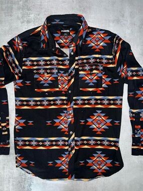 RSQ Men's Aztec / Southwestern Print Long Sleeve Flannel Western Shirt